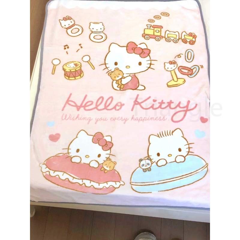 Chăn Đơn Họa Tiết Hoạt Hình kitty Dễ Thương Giữ Ấm Mềm Mại