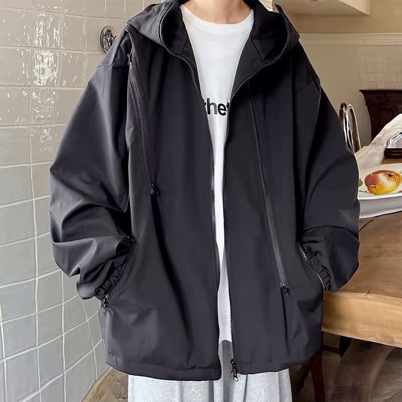 Áo khoác gió dù nam có mũ thiết kế nhiều khóa kéo phong cách hiphop đường phố EA100 Meme