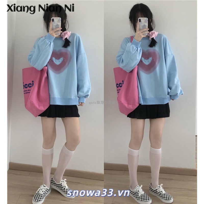 Xiang-ni Áo sweatshirt Mỏng Cổ Tròn Dáng Rộng Thời Trang Xuân Thu Cho Nữ