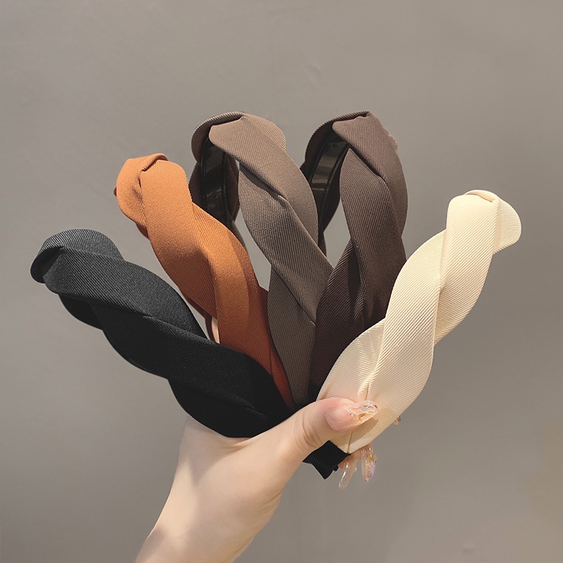 Băng Đô Cài Tóc Bện Màu Cà Phê Phong Cách Mới Cho Nữ