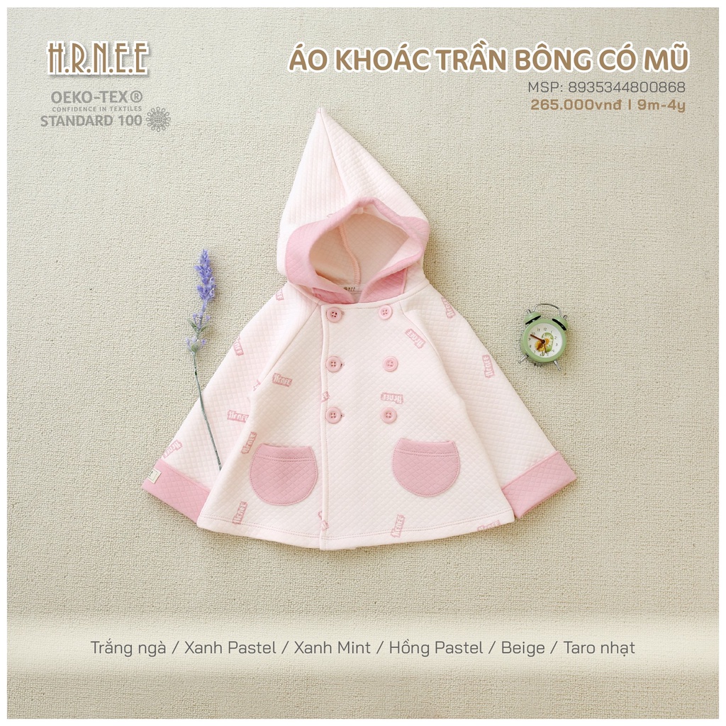 H.R.N.E.E - Áo khoác trần bông có mũ cho bé trai , bé gái