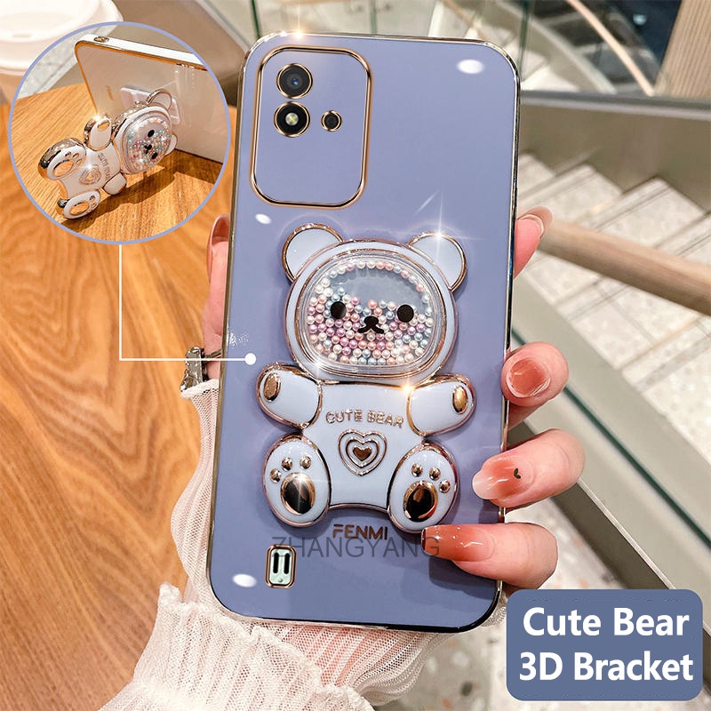 Ốp lưng realme narzo 50i Ốp Điện Thoại tpu Dẻo Mạ Màu 3D In Hình Gấu Nhỏ Đáng Yêu Có Giá Đỡ Cho realme narzo 50i