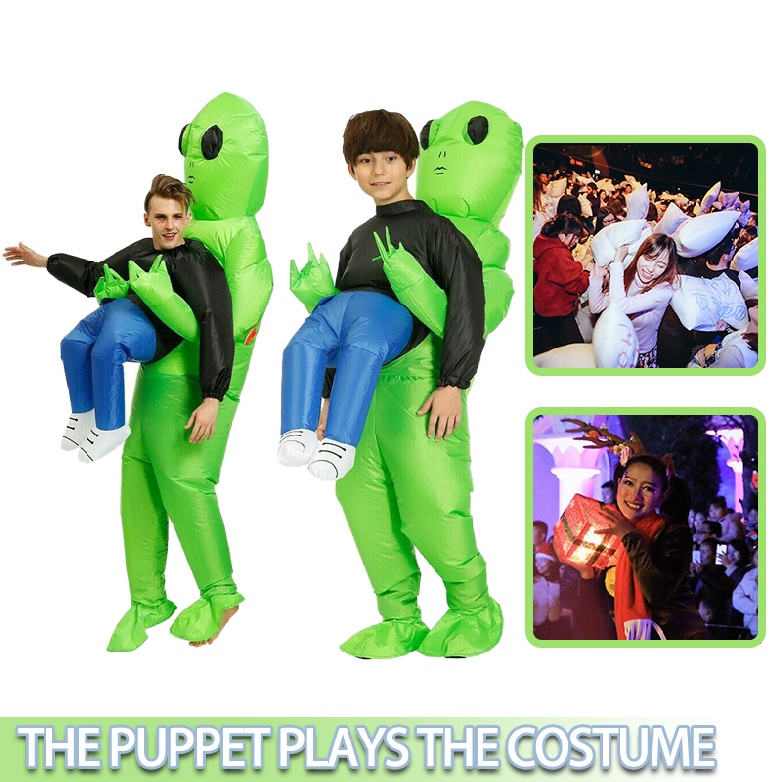 Adults Kids Scary Halloween Green Alien Inflatable Costume Blow Up Suits