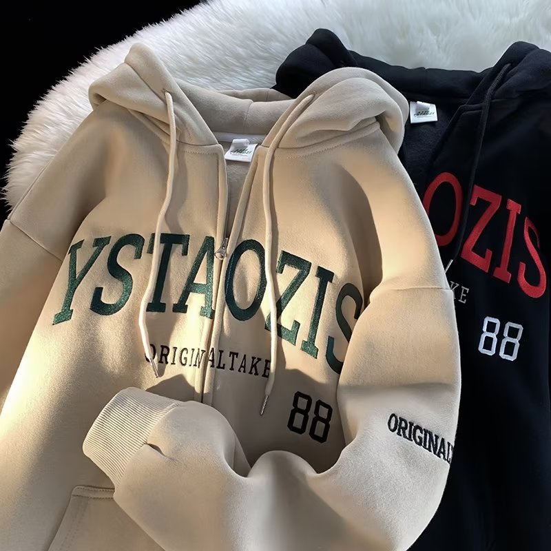 Áo hoodie Dáng Rộng Có Khóa Kéo plus size m-8xl Phong Cách Hàn Quốc Cho Nam Giới