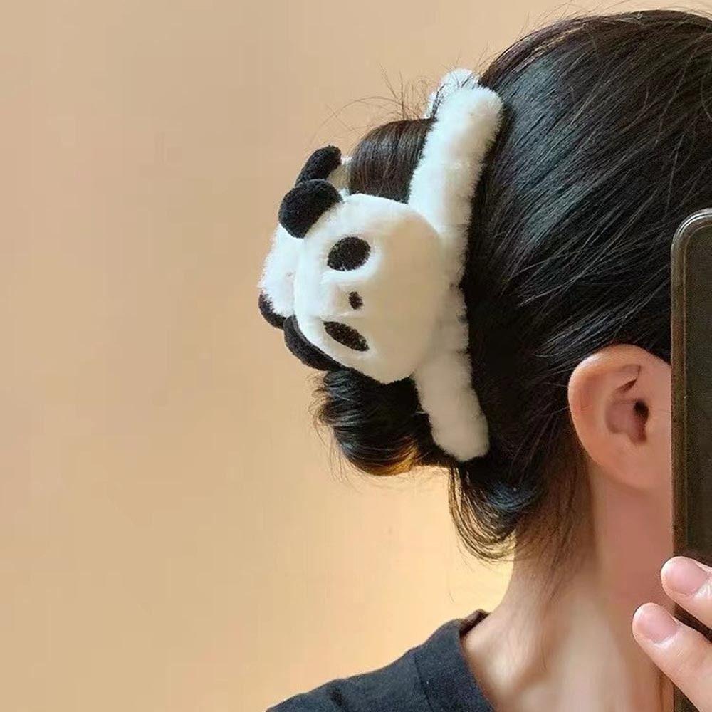 Leota Kẹp Tóc Đuôi Ngựa Hình Gấu Trúc / Cá Mập Nhồi Bông Phong Cách Hàn Quốc Thời Trang Mùa Đông