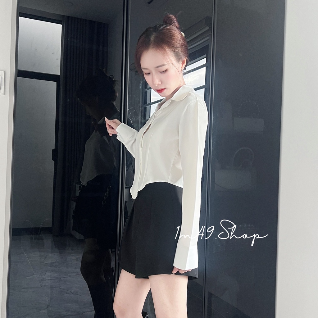 Áo Sơ Mi Croptop Vạt Nhọn Tay Dài T126