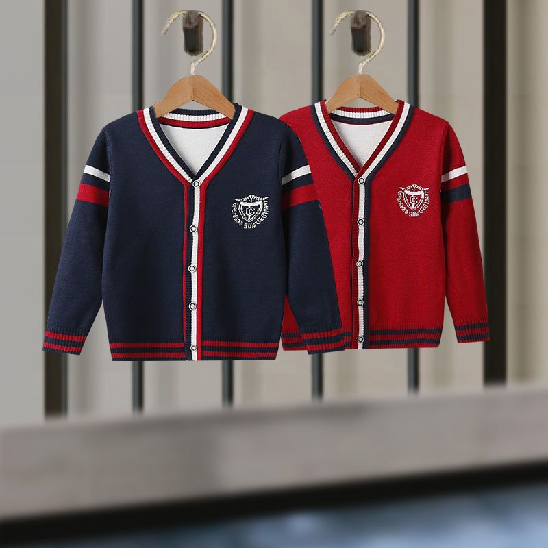Áo Khoác cardigan Dệt Kim Vải cotton Màu Sắc Tương Phản Thời Trang Thu Đông Cho Bé