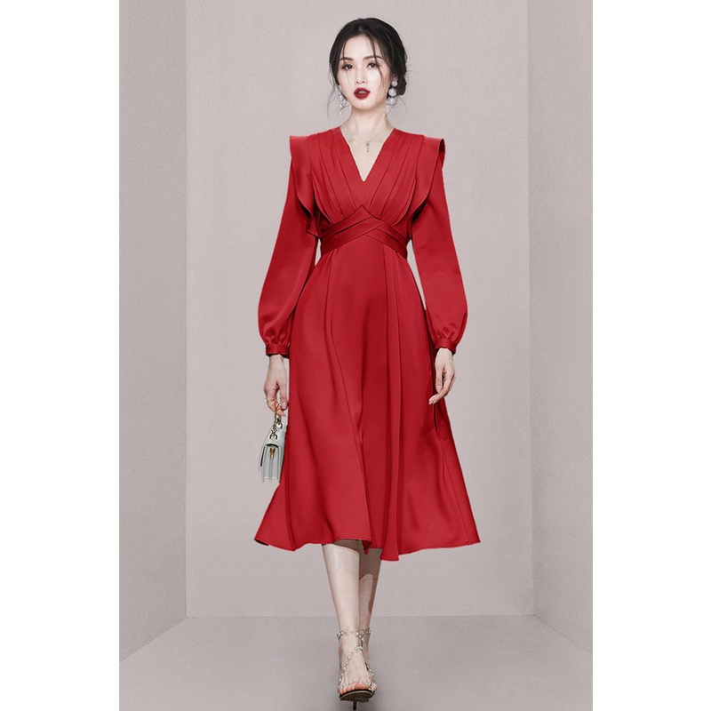 Váy Satin xòe cỡ lớn phù hợp cho nữ mùa thu