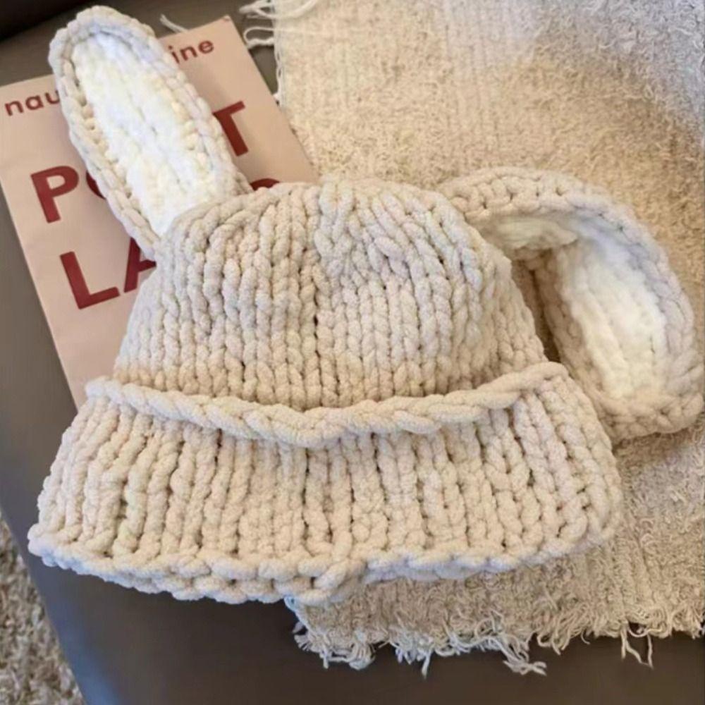 Mũ Tai Thỏ Đan Len Dễ Thương Cho Nữ