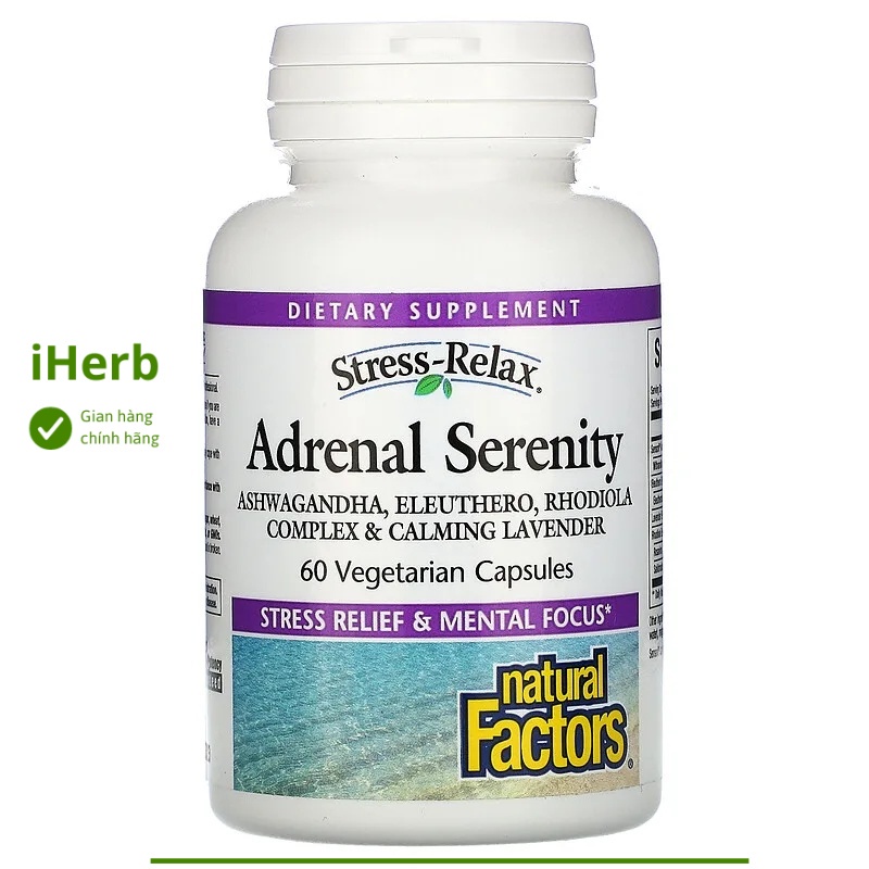 Viên uống giảm Stress-Relax, Adrenal Serenity Natural Factors (60 viên) - iHerb việt Nam