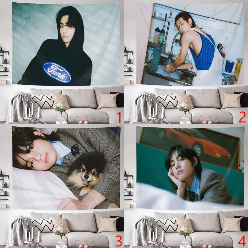 Thảm Treo Tường polyester In Hình bts v kim tae hyung  Có Kẹp Trang Trí Phòng Ngủ