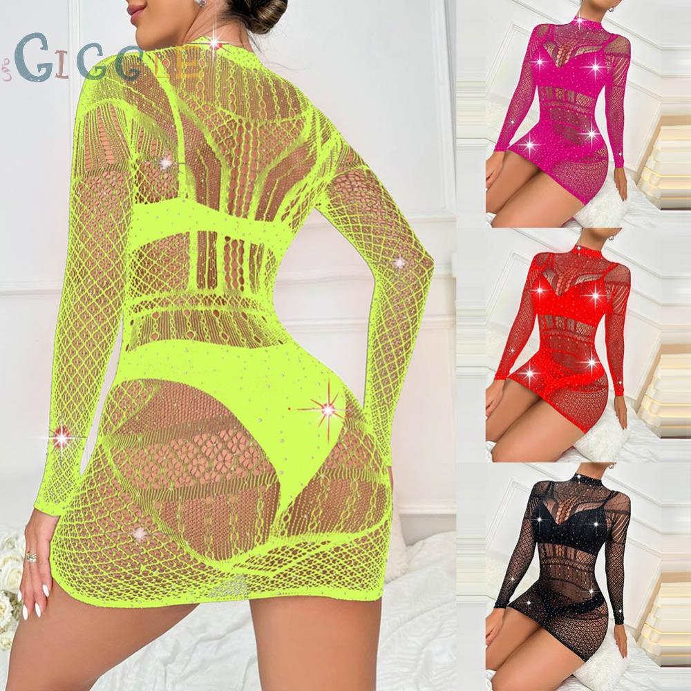 Womens Lingerie Clubwear Free Size Long Sleeve Nightwear Nylon+Spandex