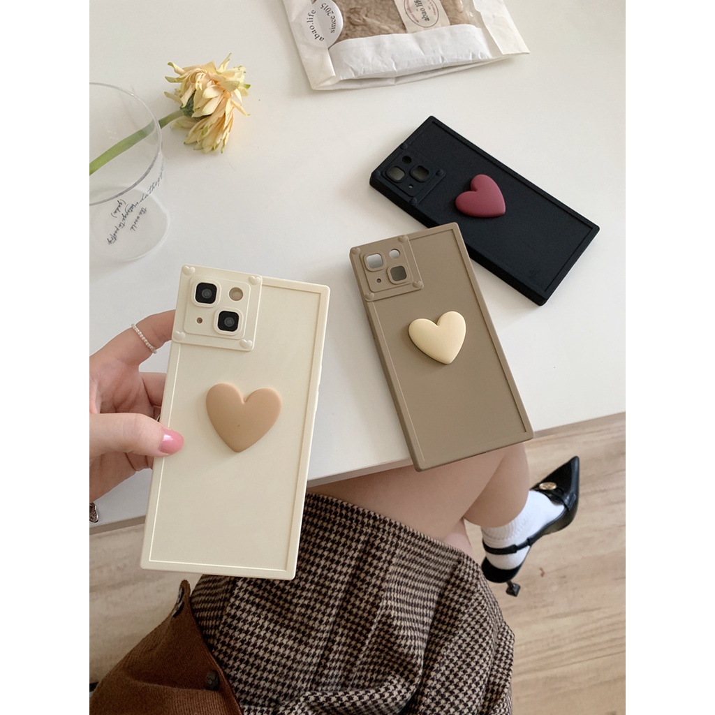 Ốp Điện Thoại Hình Vuông Họa Tiết Trái Tim 3d Màu gradient Cho iphone 14 pro max 14pro 14 13 pro max 12 pro max 11
