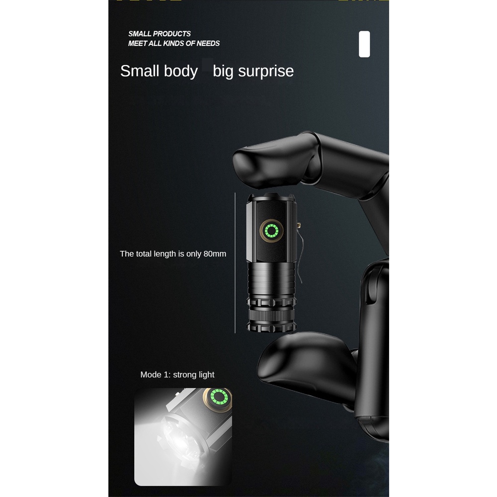 Ánh sáng mạnh Đèn pin bắn xa Siêu sáng Mini cầm tay Đèn pin cầm tay cắm trại ngoài trời Đèn nắp đa chức năng