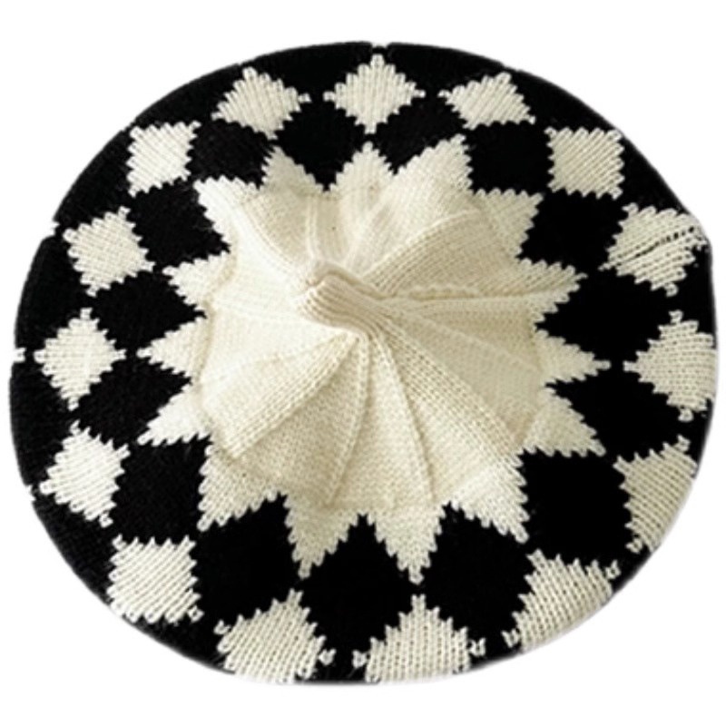 Mũ beret Dệt Kim Họa Tiết Hình Thoi Thời Trang Thu Đông Hàn Quốc Mới Cho Bé