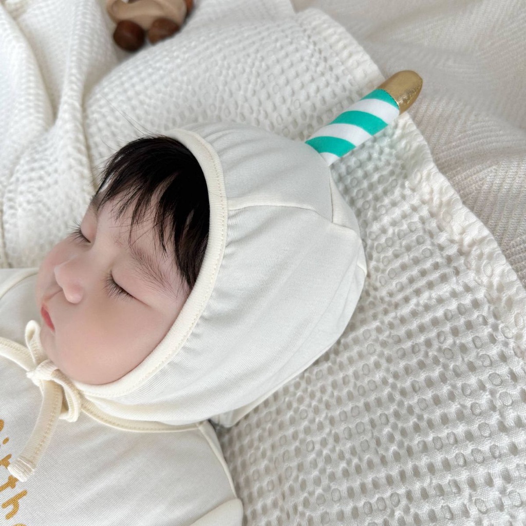 1 Bộ Áo Liền Quần Tay Dài In Hình Bánh Sinh Nhật + Nón 2 Món Thời Trang Cho Bé Sơ Sinh