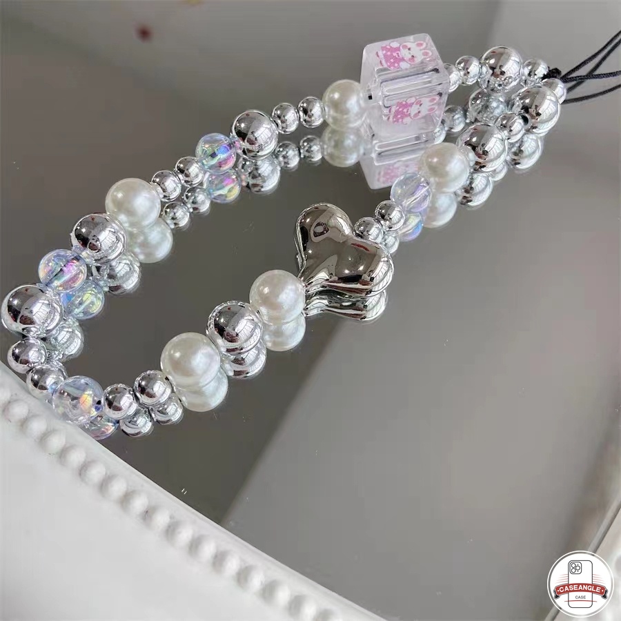 Thời Trang Dây Đeo Điện Thoại Hạt Ngọc Trai Trắng Trong Suốt Hình Thỏ Trái Tim vintage Chống Rơi Cho Nữ