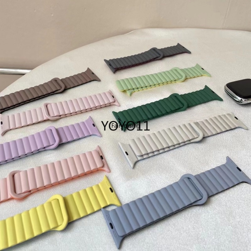 Dây Đeo Silicon Hai Màu Có Nam Châm Cho Đồng Hồ Thông Minh apple watch 41mm 45mm 49mm 44mm 40 / 38 / 42mm iwatch ultra2 series 9 7 6 4 3 8