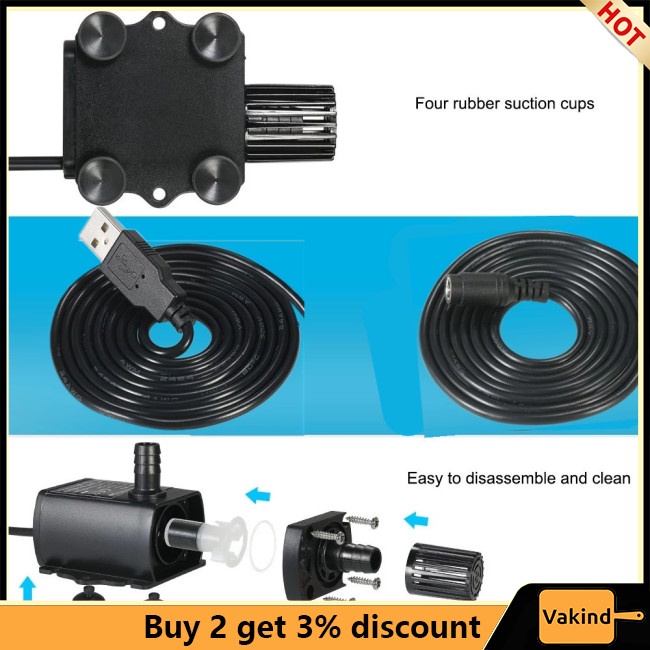 Vakind Máy Bơm Nước mini dc12v usb 5v 4 Chế Độ Không Chổi Than