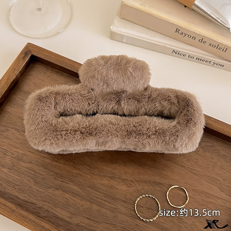 Kẹp Tóc Màu Cà Phê Hình Chữ Nhật / Cá Mập / Vuông Cỡ Lớn Bằng Lông Nhung Màu Cà Phê Phong Cách Hàn Quốc Đơn