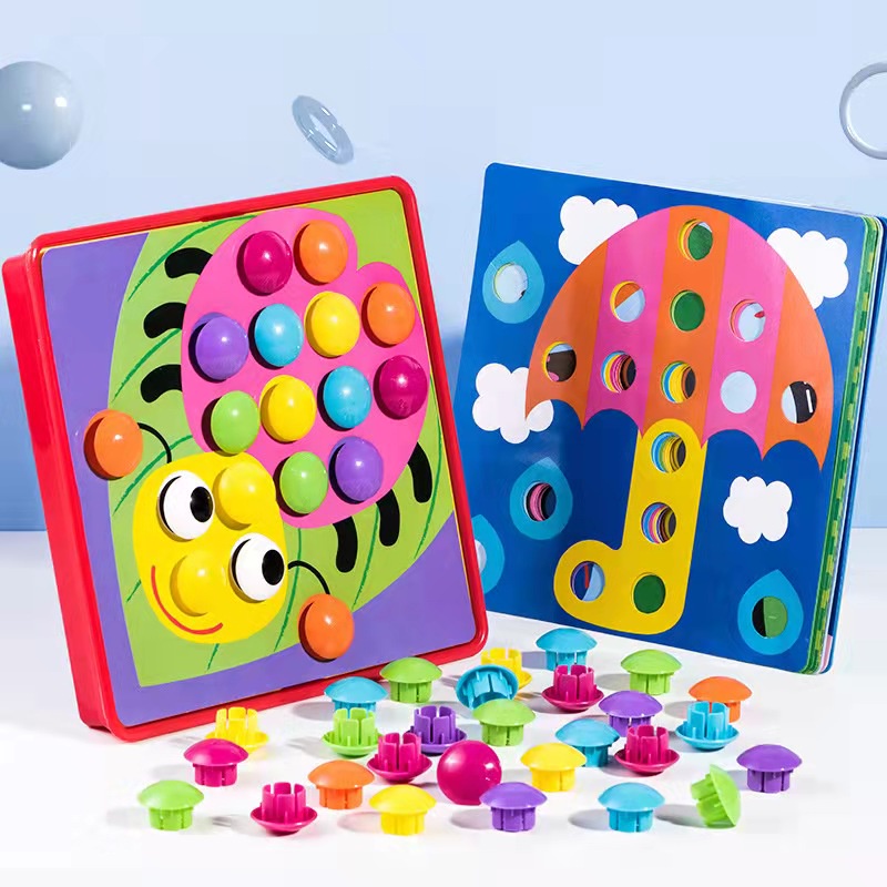 BOARD ARTS AND CRAFTS WITH MUSHROOM NAILS BUTTON IDEA COLOR MATCHING GAME CHILDREN BEST PRESCHOOL EDUCATIONAL BOARD GAME