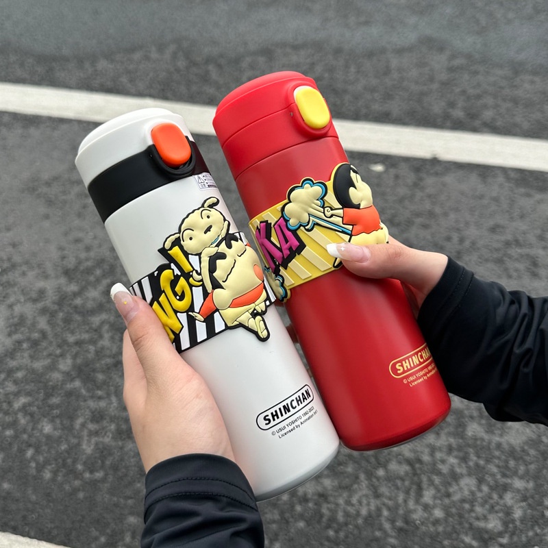 Bình Nước Giữ Nhiệt 450ml Bằng Thép Không Gỉ 304 In Hình Cậu Bé Bút Chì Dễ Thương