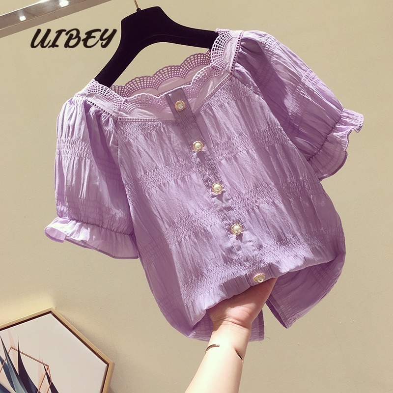 Uibey Bán Sỉ Áo Voan Tím Dáng Rộng Thoải Mái Vừa Vặn 9245