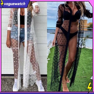 Áo Khoác Ngoài bikini Tay Dài Họa Tiết Chấm Bi Bằng Lưới Nhìn Xuyên Qua Áo Khoác Ngoài bikini Đi Biển