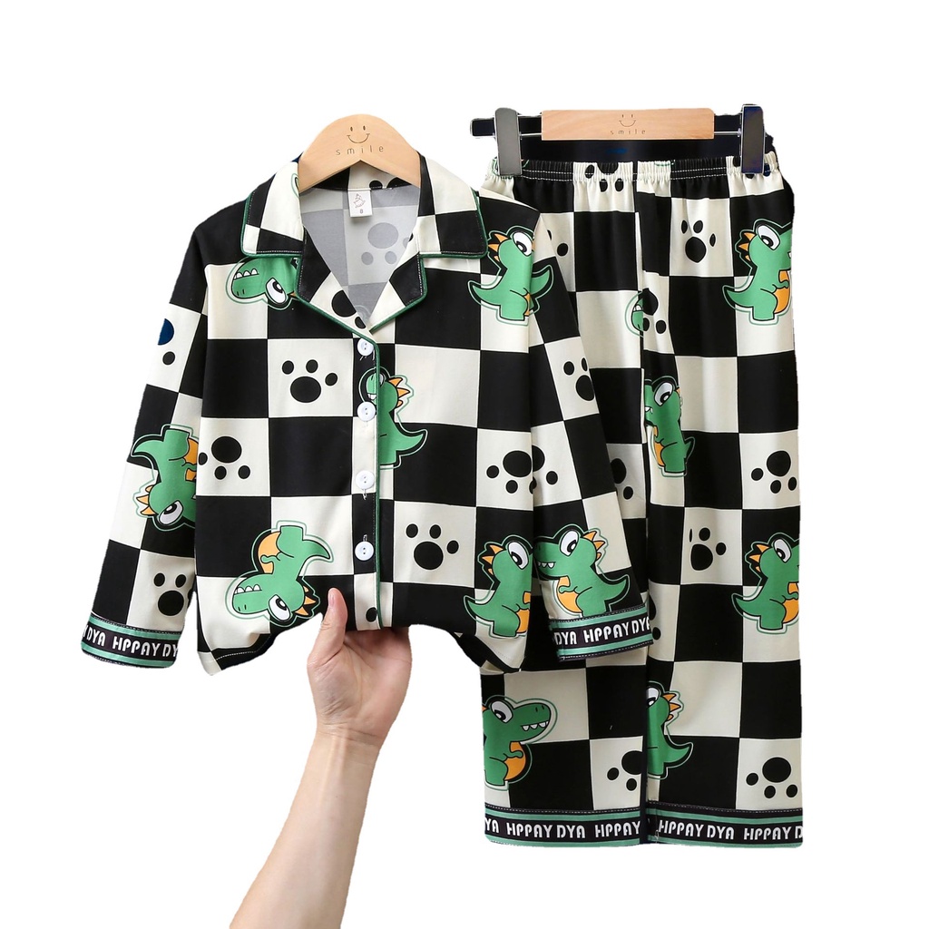 Bộ Đồ Ngủ Tay Dài Bằng Lụa Sữa Dành Cho Ba Mẹ Và Bé Kích Thước 100-170cm