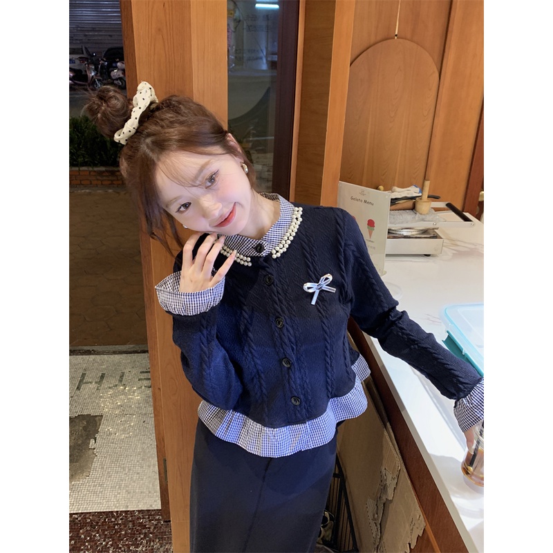 Áo Khoác cardigan Giả Hai Lớp Tay Dài Dáng Ôm Thời Trang Mùa Thu Cho Nữ