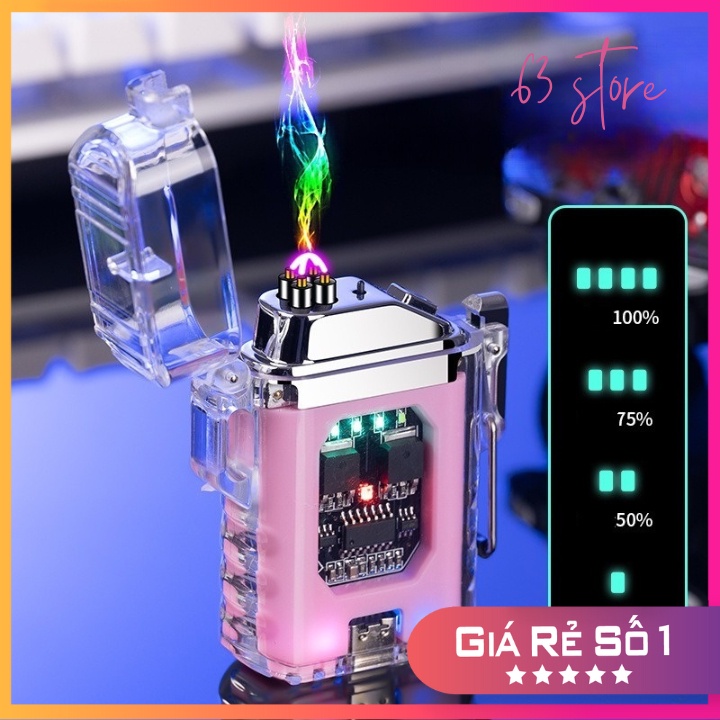 Quẹt điện tử Plasma chống nước - trong suốt - có đèn led - sạc Type C
