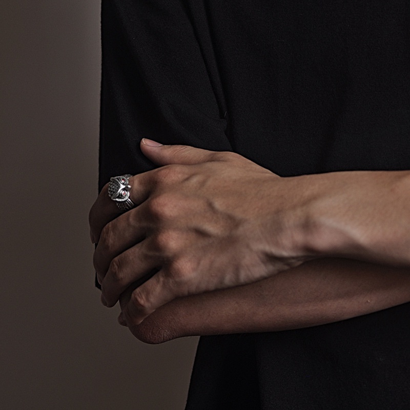 Nhẫn Bạc Thái Lan Hình Cú Mèo Độc Đáo Thời Trang hip hop Có Thể Điều Chỉnh