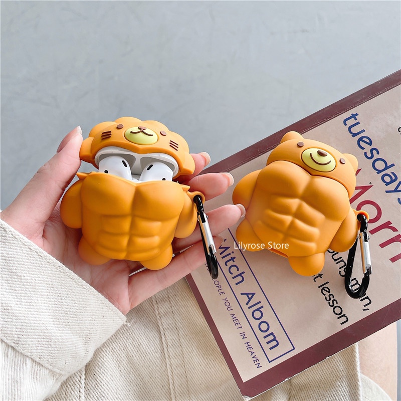 Ốp Vỏ Bảo Vệ Hộp Sạc Tai Nghe airpods 1 2 3 pro pro 2 Bằng Silicon Hình Sư Tử / Gấu Dễ Thương