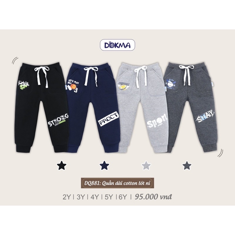Quần dài cotton Dokma lót nỉ cho bé 2-6y DQ1854 PL