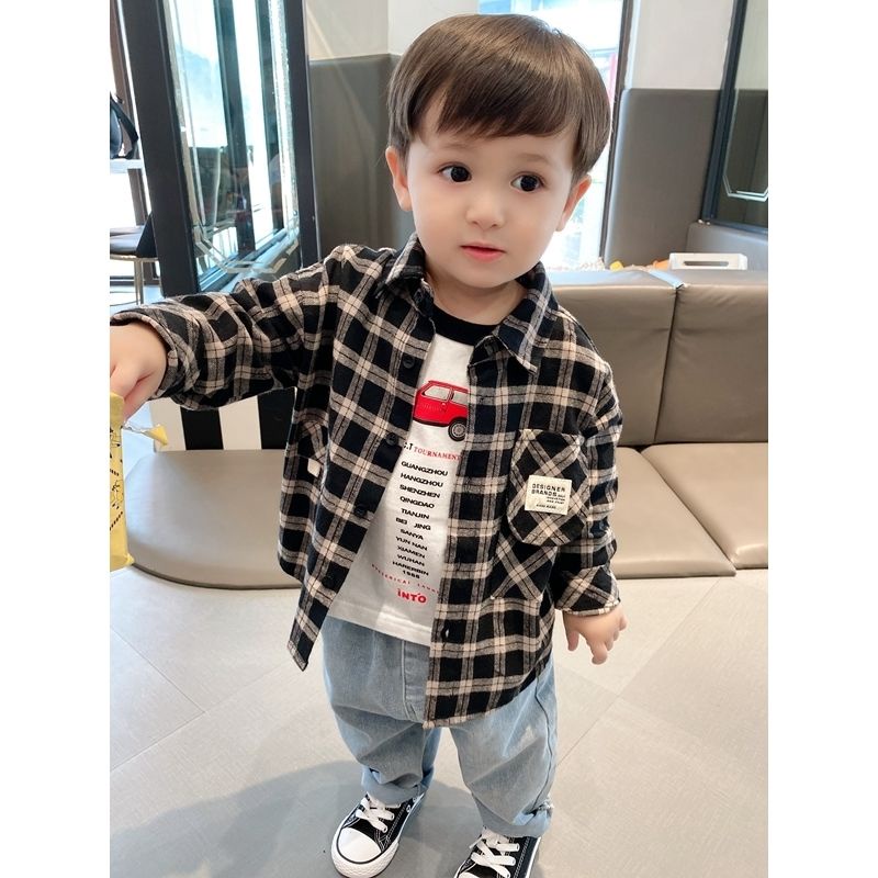 Áo Sơ Mi cotton Dáng Rộng Phong Cách Hàn Quốc Thời Trang Xuân Thu Cho Bé Trai