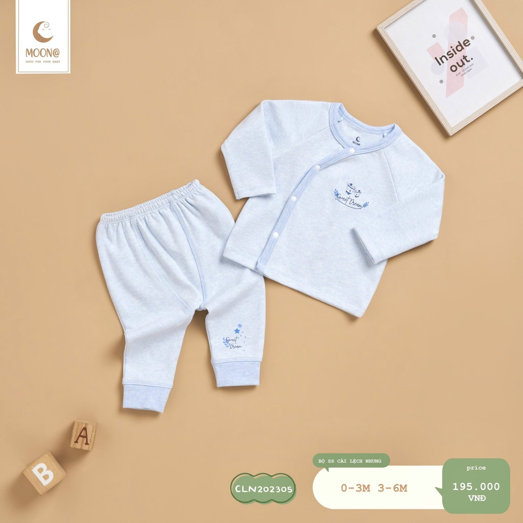 Bộ sơ sinh cài lệch Moona chất liệu nỉ nhung cho bé trai và bé gái