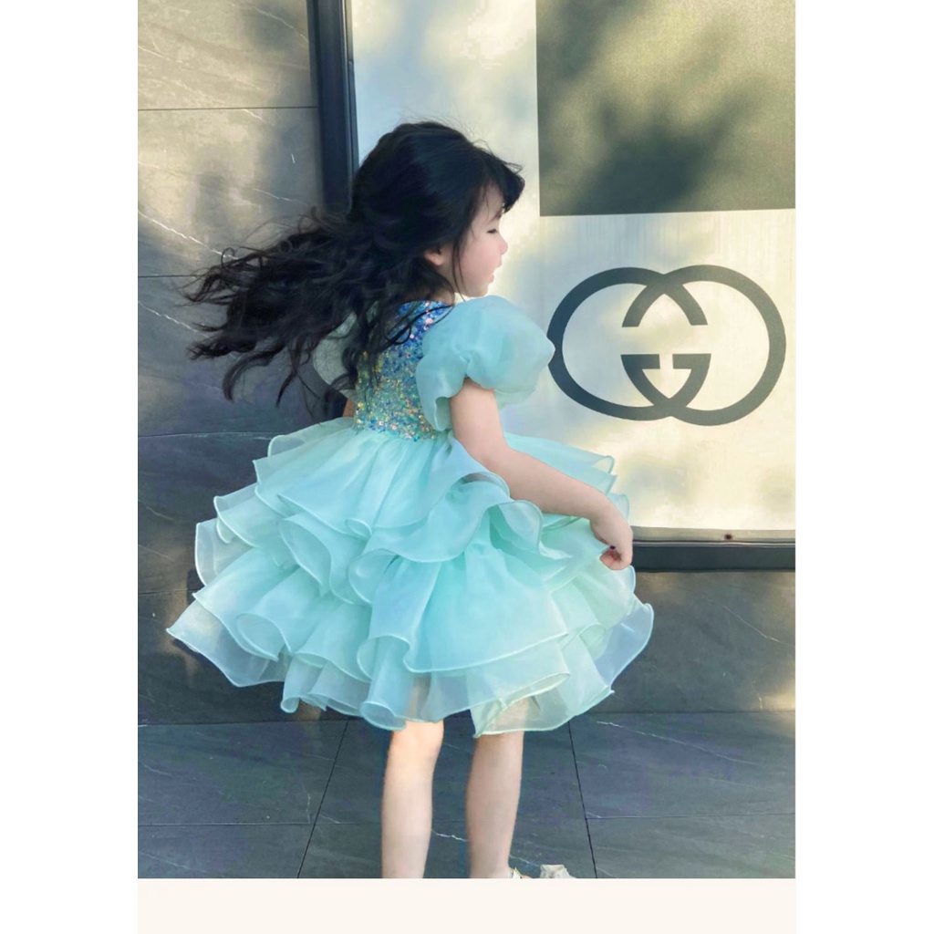 Bé Gái Mới Năm 2023 Váy Công Chúa sequin Bánh Ngọt Ngắn Tay