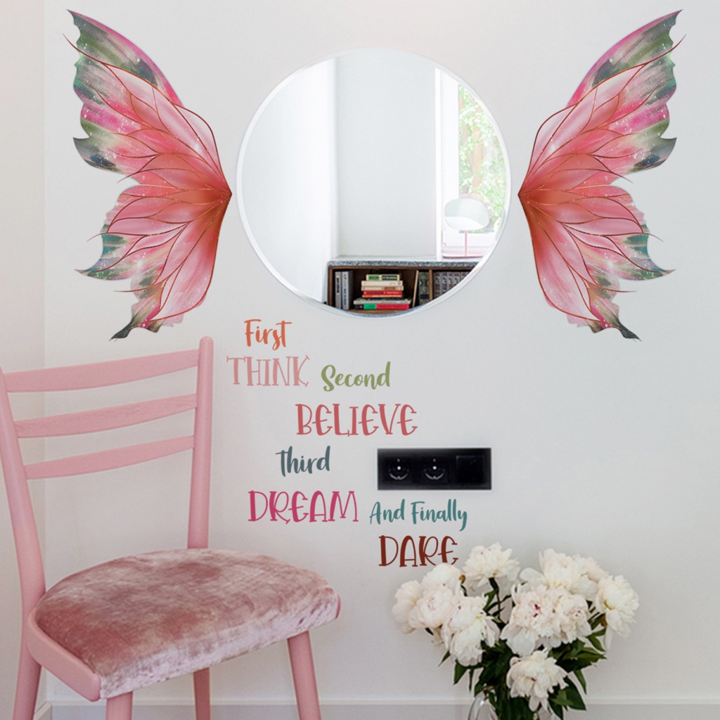 Đồ Chơi Bất Ngờ Độc Đáo Cho Bé| Sticker Dán Tường Tự Dính Chống Thấm Nước Hình Đôi Cánh Màu Hồng Trang Trí Nhà Cửa