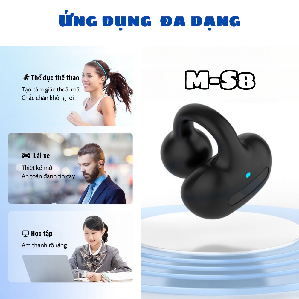 Tai nghe Bluetooth không dây kẹp vành tai TWS mã M-S8, Mẫu tai nghe thể thao chống thấm nước, chống ồn - YKD