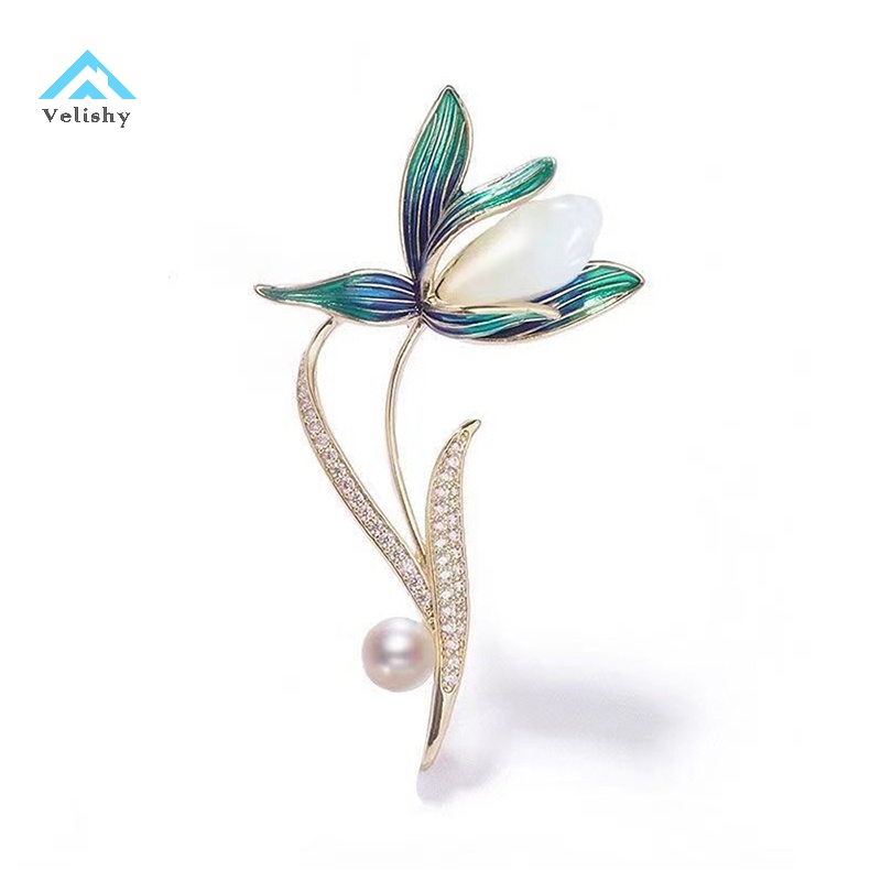 Velishy Trâm Cài Áo Hình Hoa Mộc Lan Đính Ngọc Trai Giả Cao Cấp Thời Trang Thu Đông