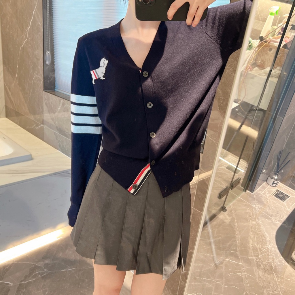 Tom Brown spring and autumn fashion embroidered dog V-neck long-sleeved cardigan jacket