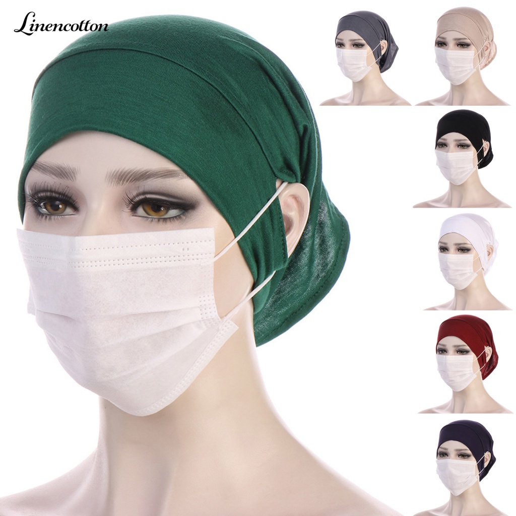 Mũ Trùm Đầu Bằng Cotton Lanh Mỏng Mềm Co Giãn Màu Trơn Có Lỗ Tai Thoáng Khí Cho Nữ