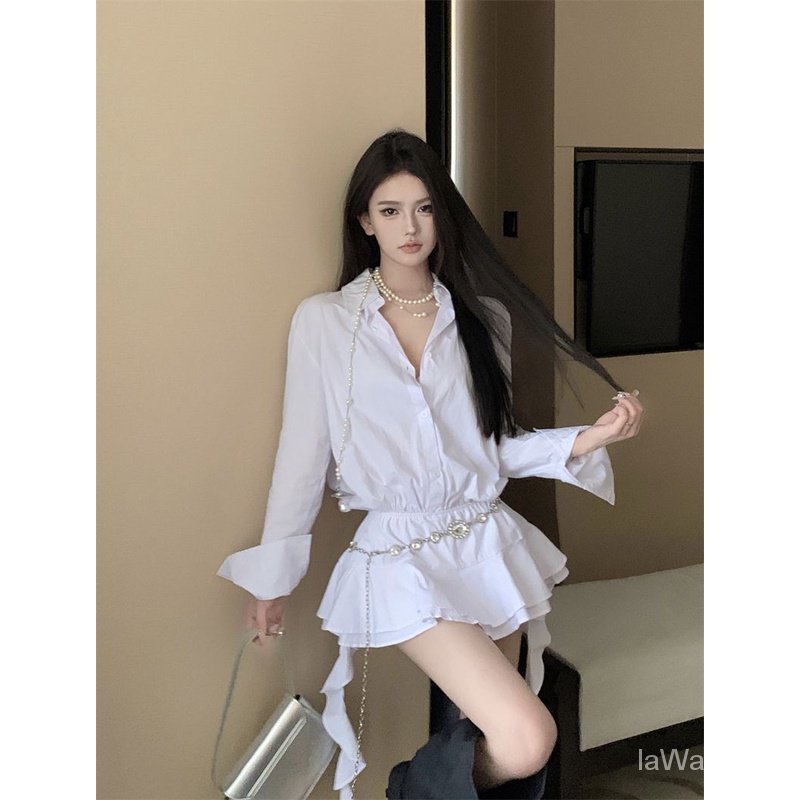 Đầm Sơ Mi Tay Dài Dáng Chữ a Viền Bèo Phong Cách Pháp Thời Trang Mùa Thu Cho Nữ