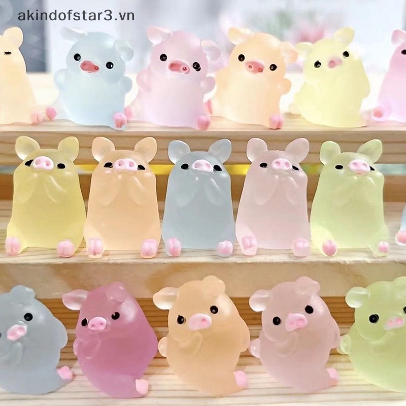 Set 1 / 5 Tượng Heo mini Bằng Nhựa resin Phát Quang Trang Trí Bảng Điều Khiển Xe Hơi diy {akindofstar3.vn