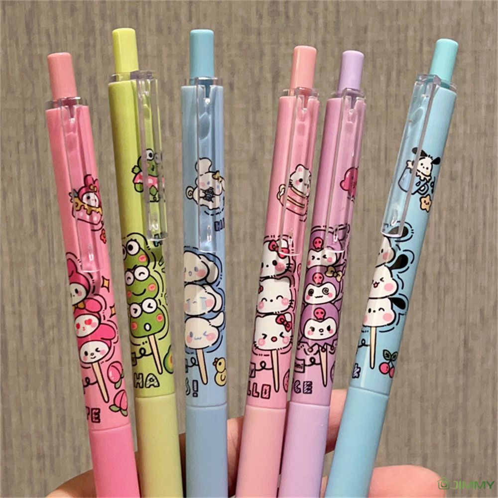 6 Cái/hộp Sanrio Bút Bấm Đen 0.5 Mm Bút Gel Uick-Sấy Hoạt Hình Kuromi Bút Bi Học Văn Phòng Phẩm Quà Tặng Đồ Dùng Học Sinh