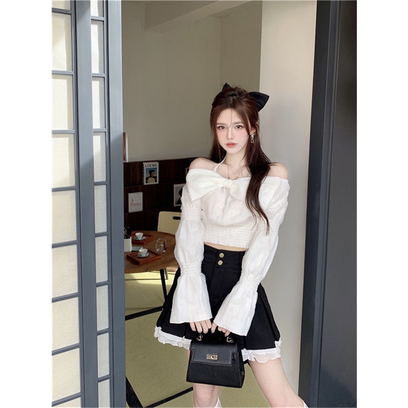 Áo Nữ Tay Dài Hở Vai Phối Ren Thời Trang Quyến Rũ