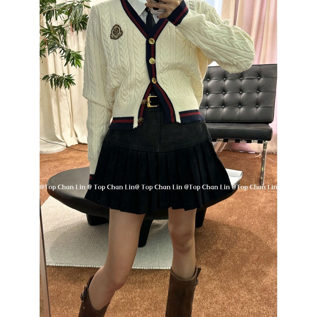 Áo sweater Tay Dài Cổ Chữ v Thêu Họa Tiết Màu Sắc Tương Phản Thời Trang Mùa Thu 2023 Cho Nữ topchanlin