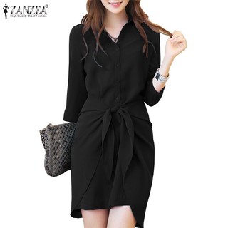 Zanzea Áo Sơ Mi Nữ Tay Dài Cổ Bẻ Buộc Eo Thời Trang Hàn Quốc