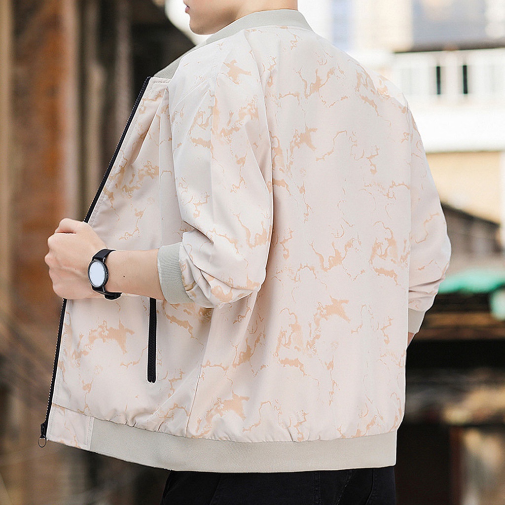 Endso.mx Áo Khoác Dáng Rộng Thoáng Khí In Họa Tiết Rằn Ri Có Túi Khóa Kéo Thời Trang Mùa Xuân Thu Cho Nam