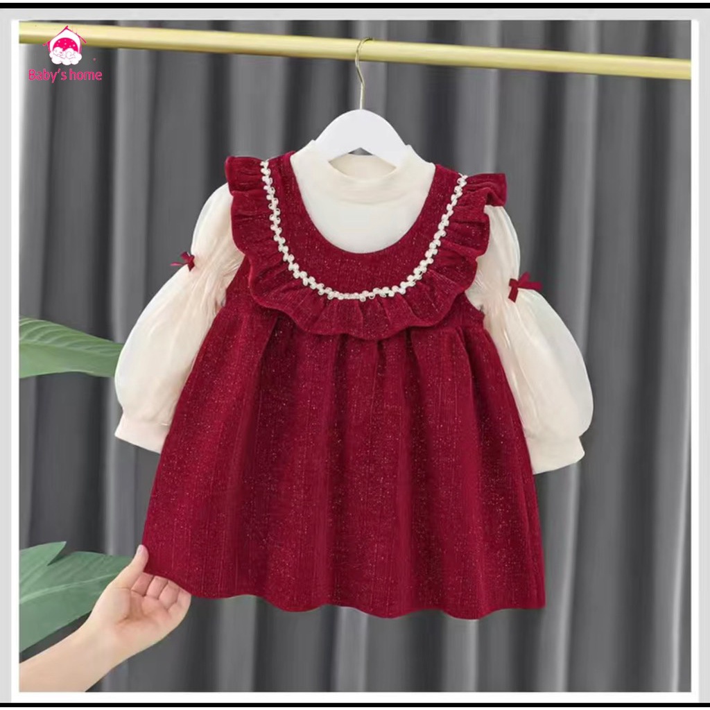 Sét váy nhung đỏ 2 chi tiết cho bé gái từ 7-21kg